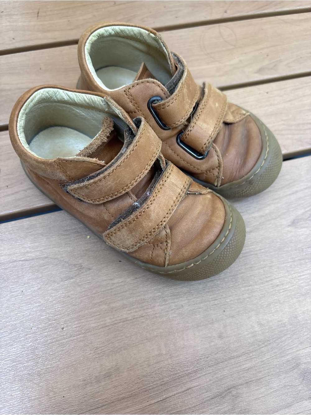 Naturino Tan Brown Leather Double Velcro Baby Sneakers